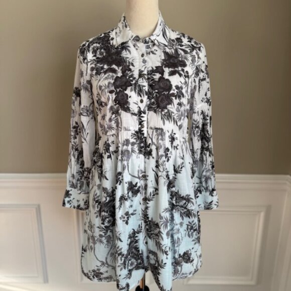 Anthropologie Lavinia Ombre' Embroidered Shirt Dress Floral Button Down Hobo - Picture 2 of 14